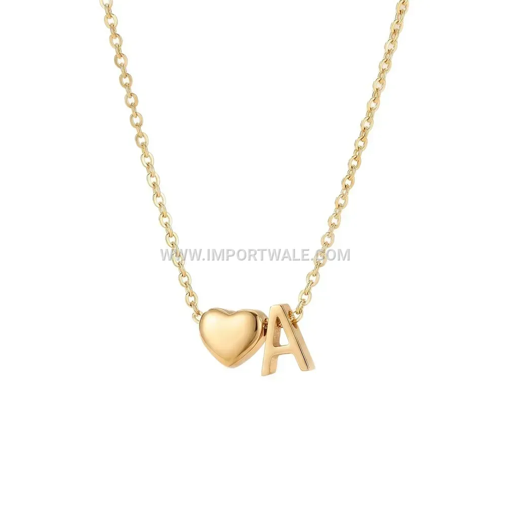 Gold Plated Stainless Steel Heart Initial Pendant Necklace
