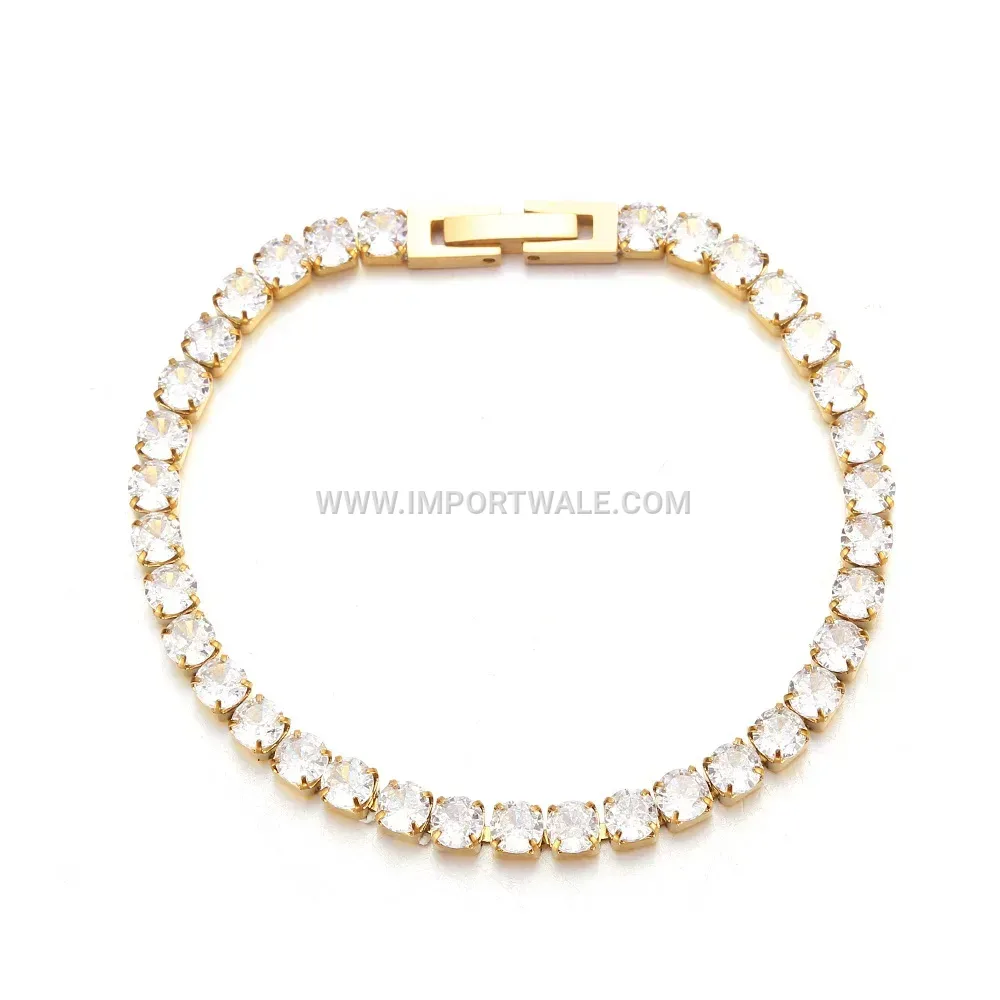 18K Gold Plated Titanium Steel Crystal Tennis Bracelet