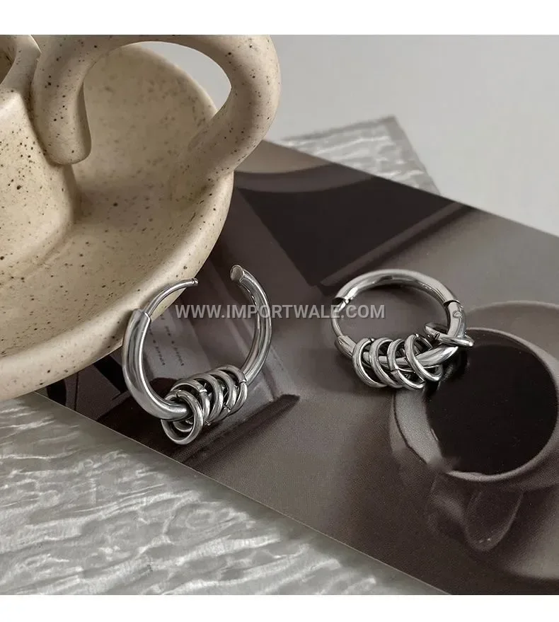 Stainless Steel Hoop Earrings with Water Drop Beaded Rings