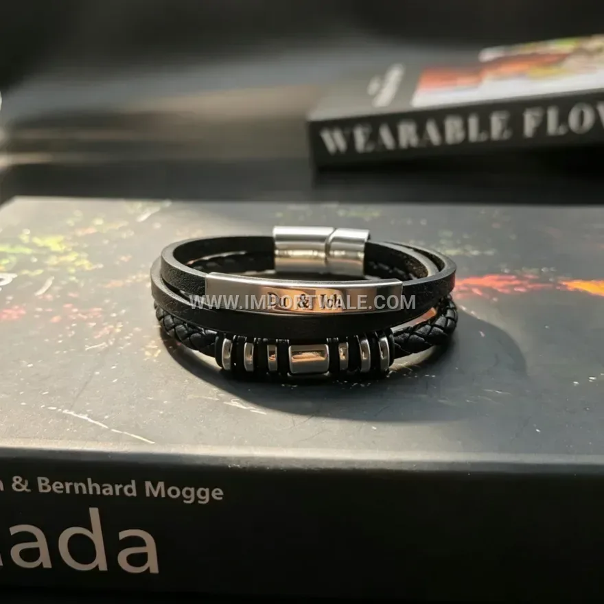 Multi Layer Braided Leather Tube Magnetic Clasp Wristband