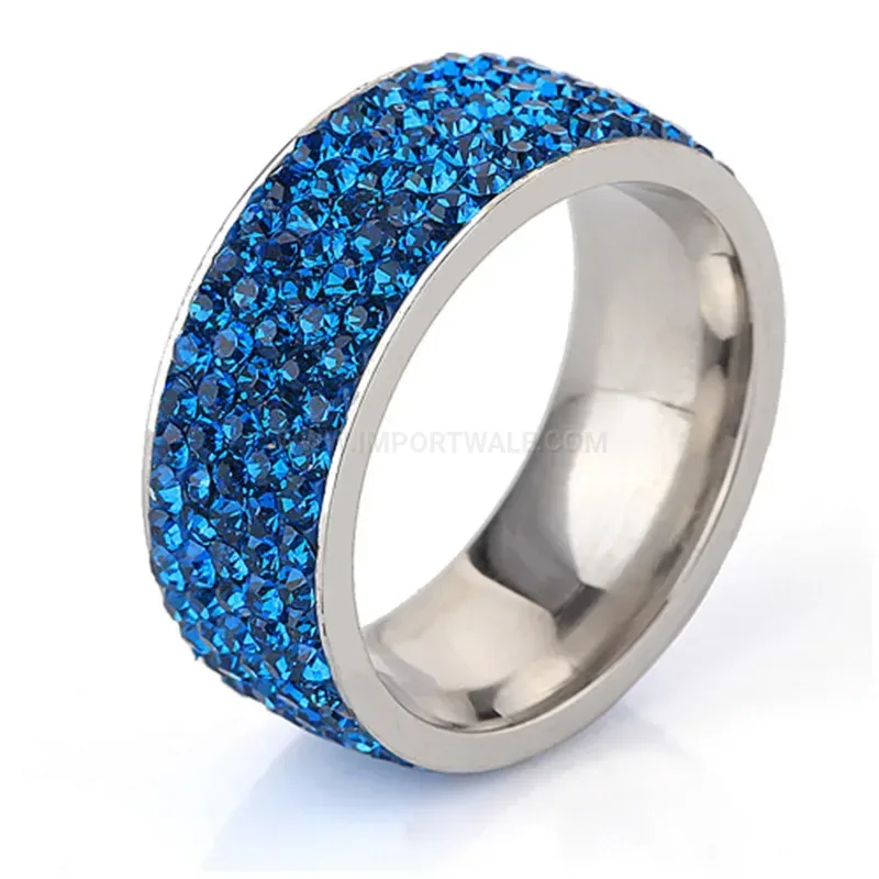 Five Row Rhinestone Stainless Steel Band Ring 8mm