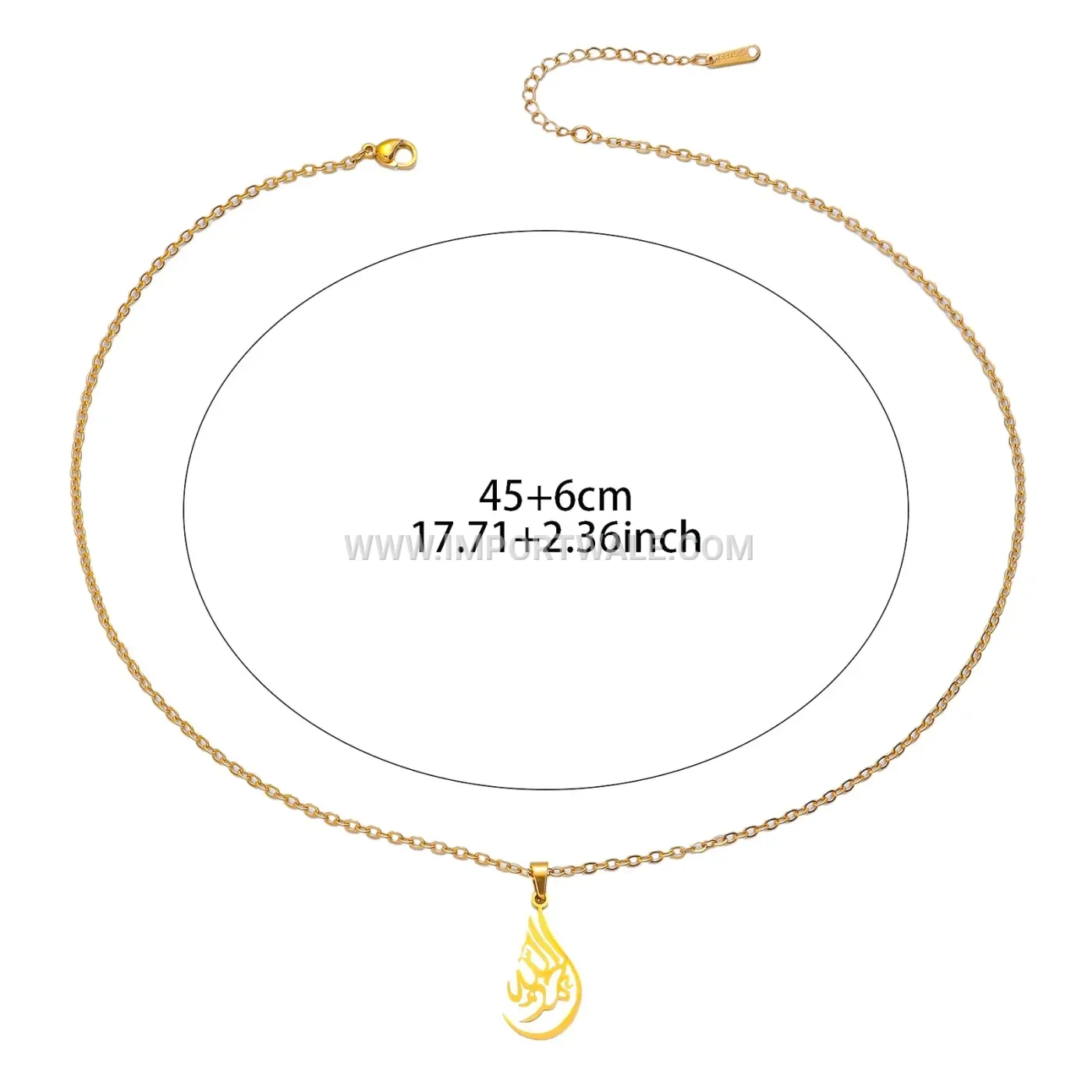 Stainless Steel Arabic Calligraphy Pendant Necklace with Link Chain