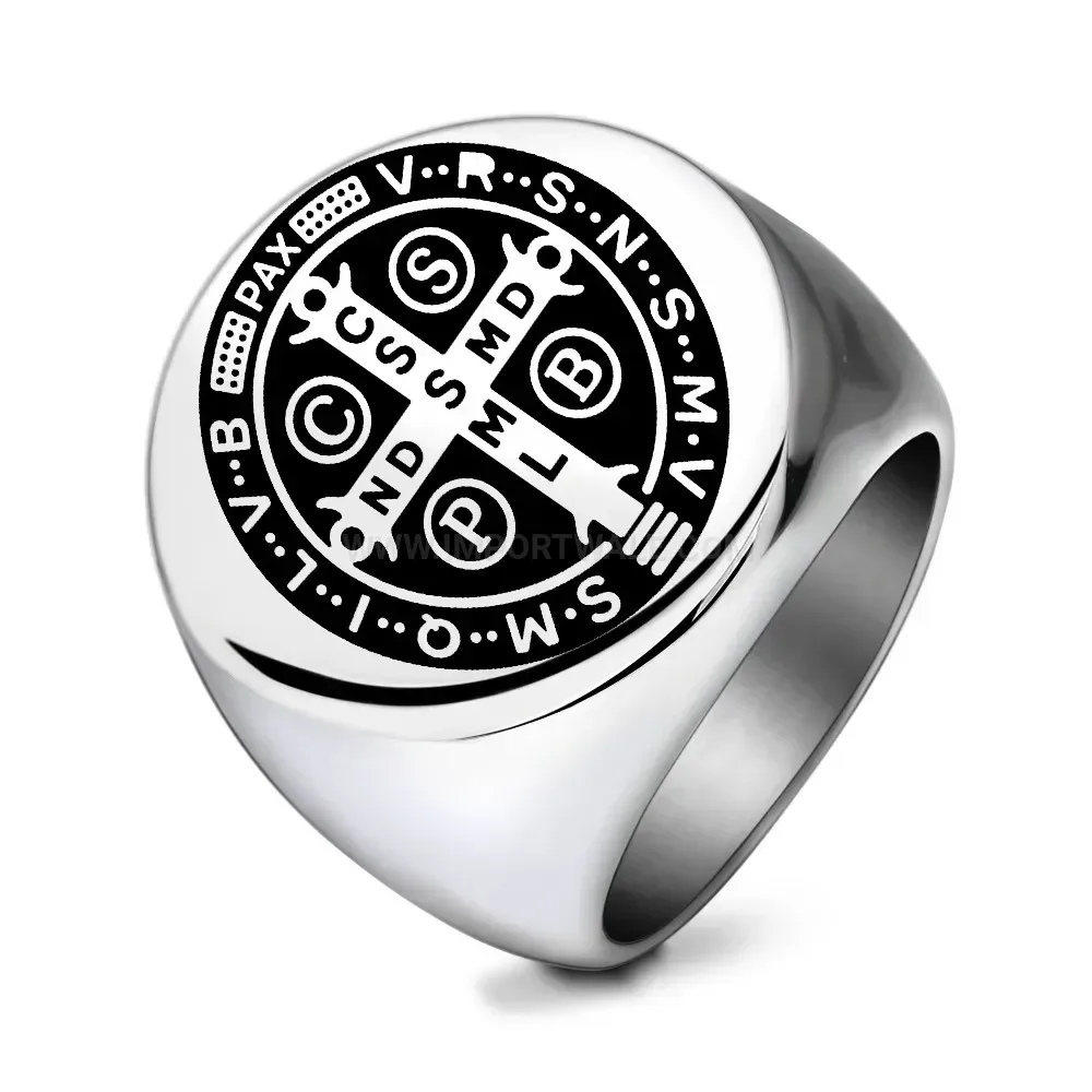 Classic Laser Engraved Exorcist Cross Cast Stainless Steel Men Ring