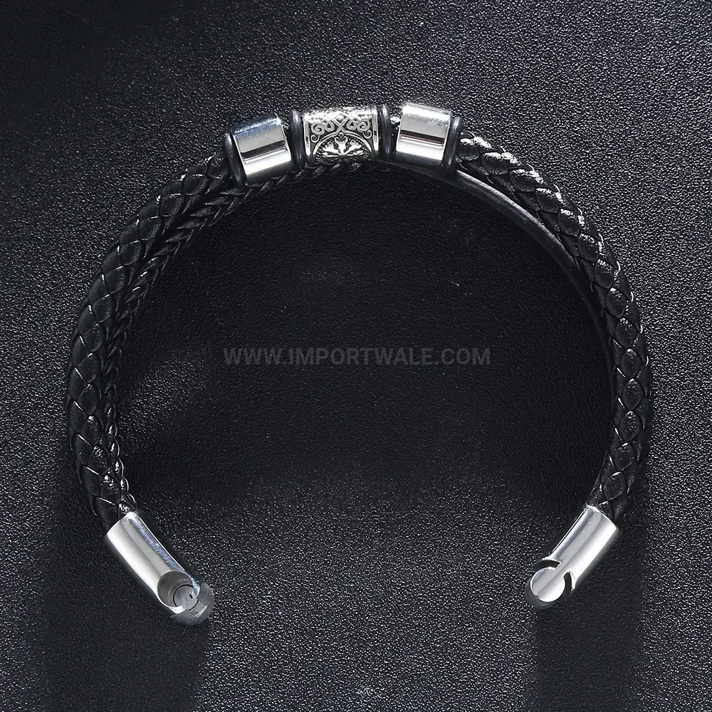 Multi Layer Hand Braided Leather Bracelet with Stainless Steel Magnetic Clasp