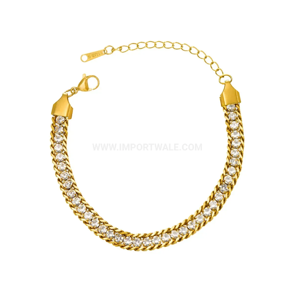 Stylish Layered Gold Stainless Steel Rhinestone Watch Band Bracelet