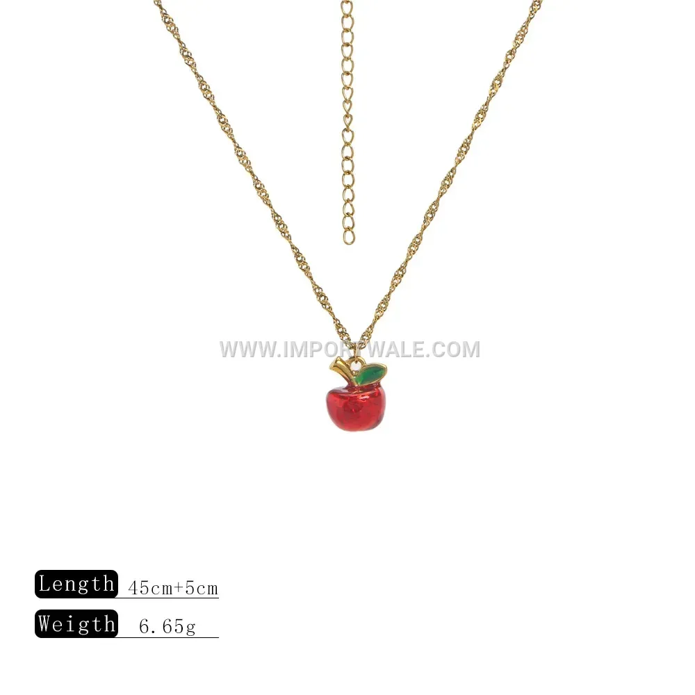 Gold Plated Stainless Steel Zircon Fruit Pendant Snake Chain Necklace