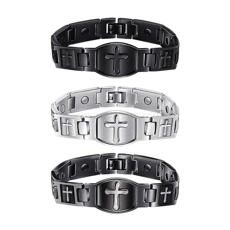 Elegant Religious Cross Titanium Steel Magnetic Therapy Bracelet