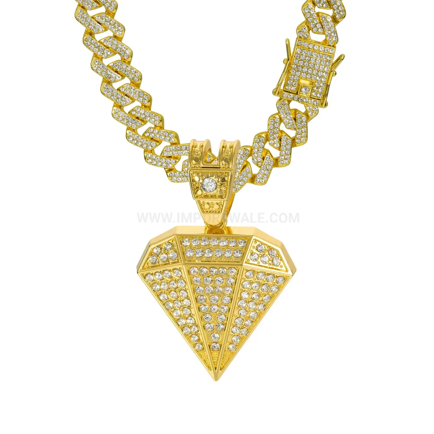 Iced Out Rhombus Diamond Zinc Alloy Hip Hop Pendant Necklace