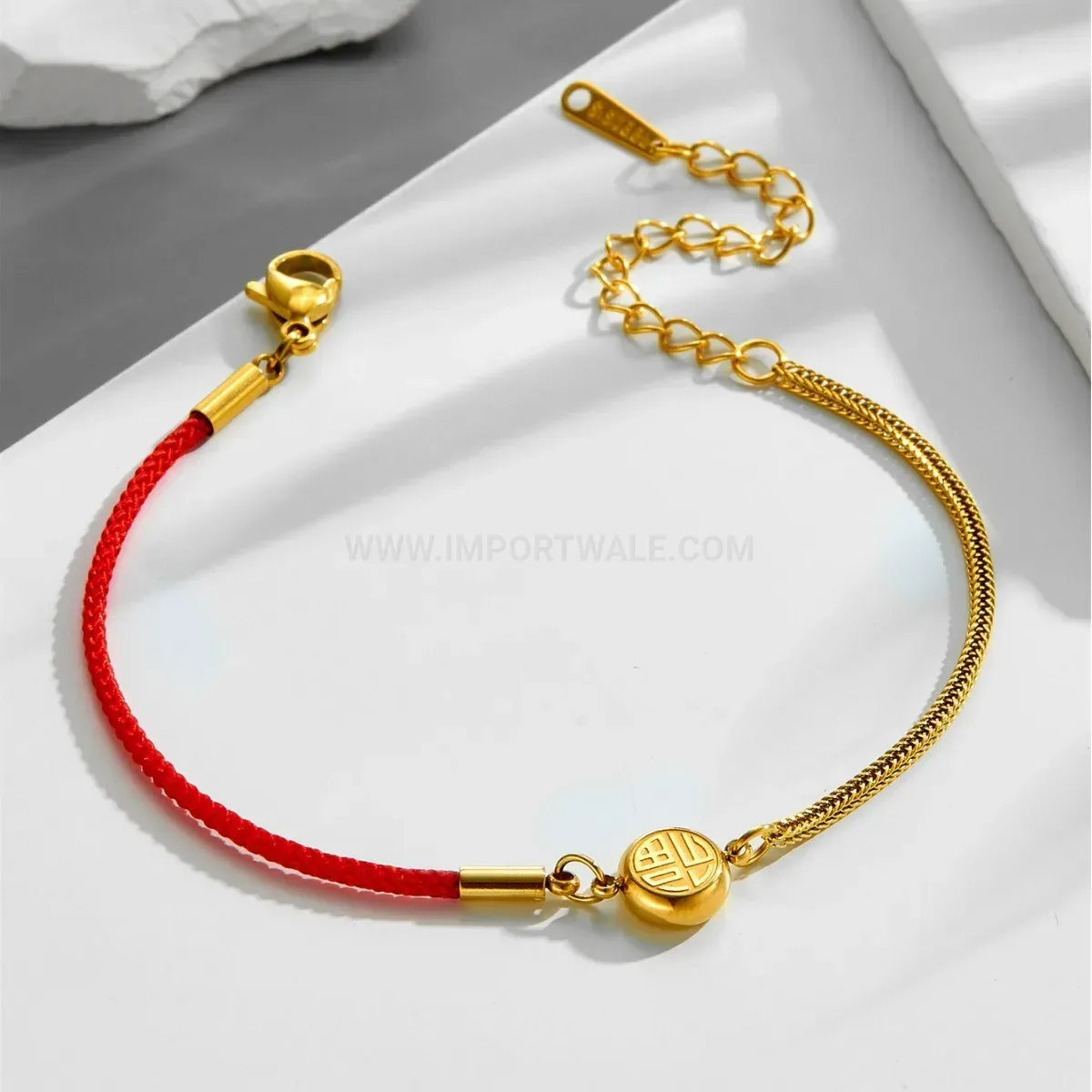 Modern Red Cord Titanium Steel Good Fortune Character Bracelet