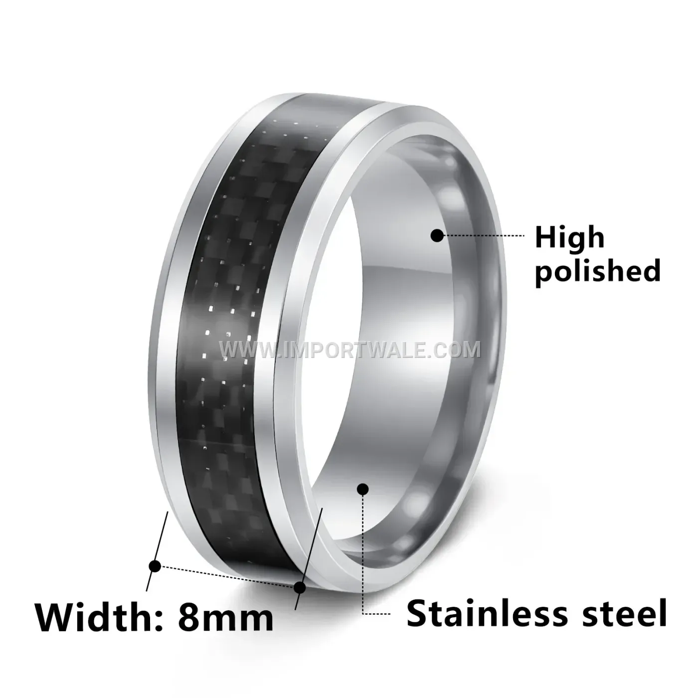 Stainless Steel Carbon Fiber Inlay Band Ring