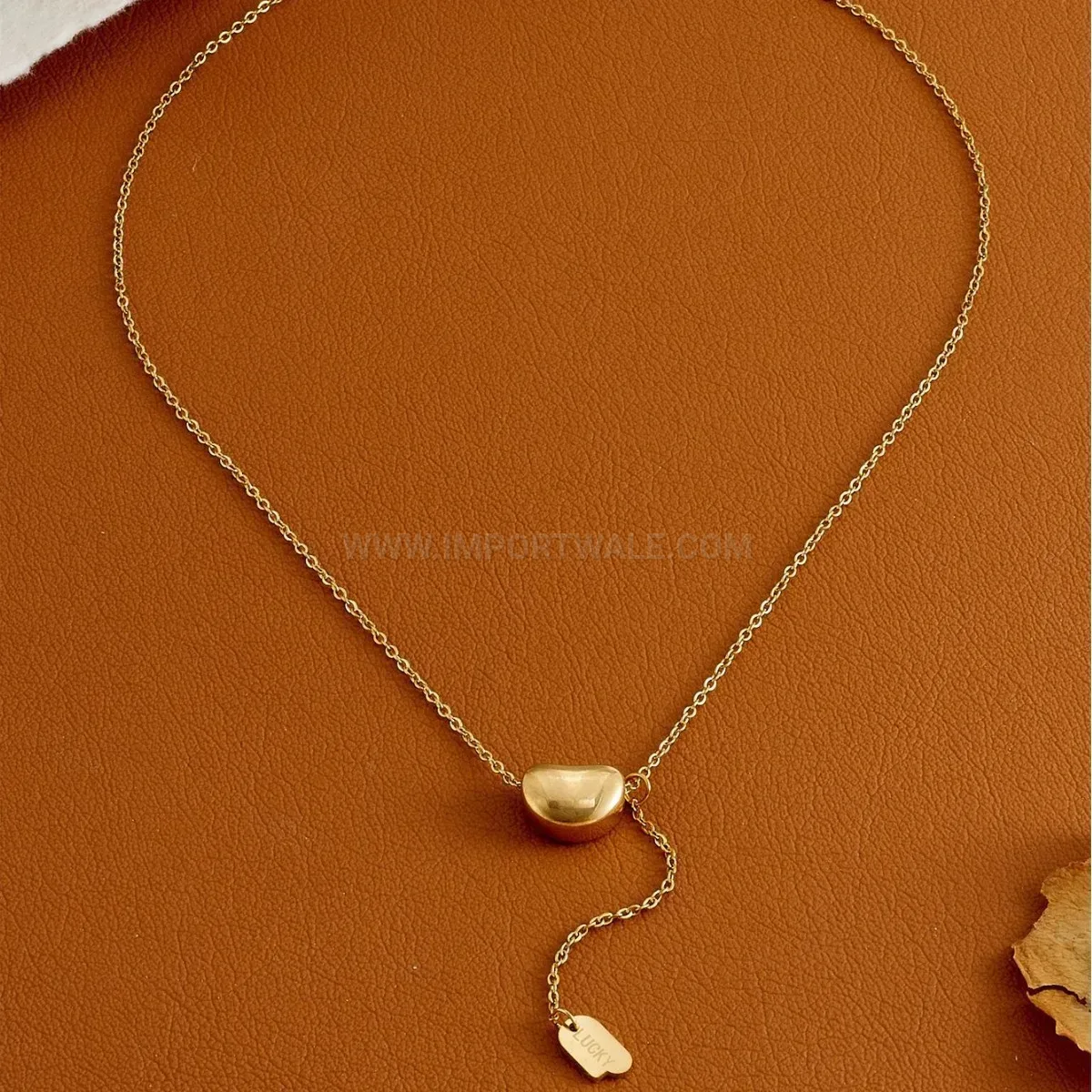 Fashion 18K Gold Plated Titanium Steel Gold Bean Tassel Necklace