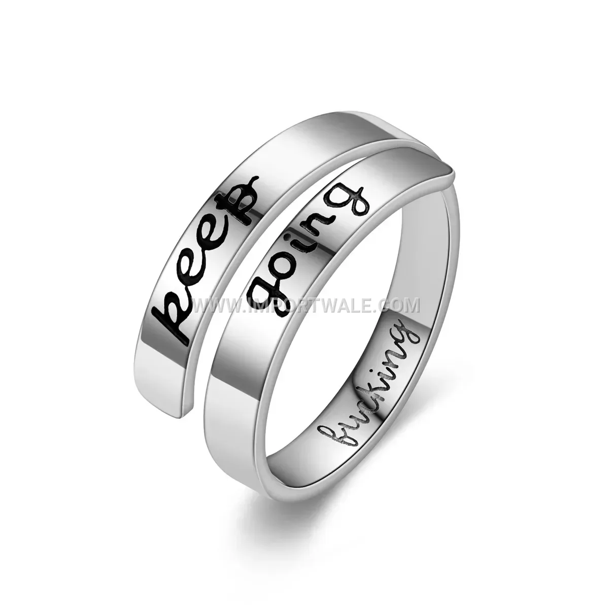 Inspirational Cutout Adjustable Stainless Steel Open Ring