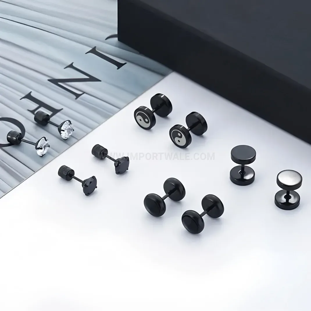 Bold Punk Style Stainless Steel Zircon Barbell Piercing Studs