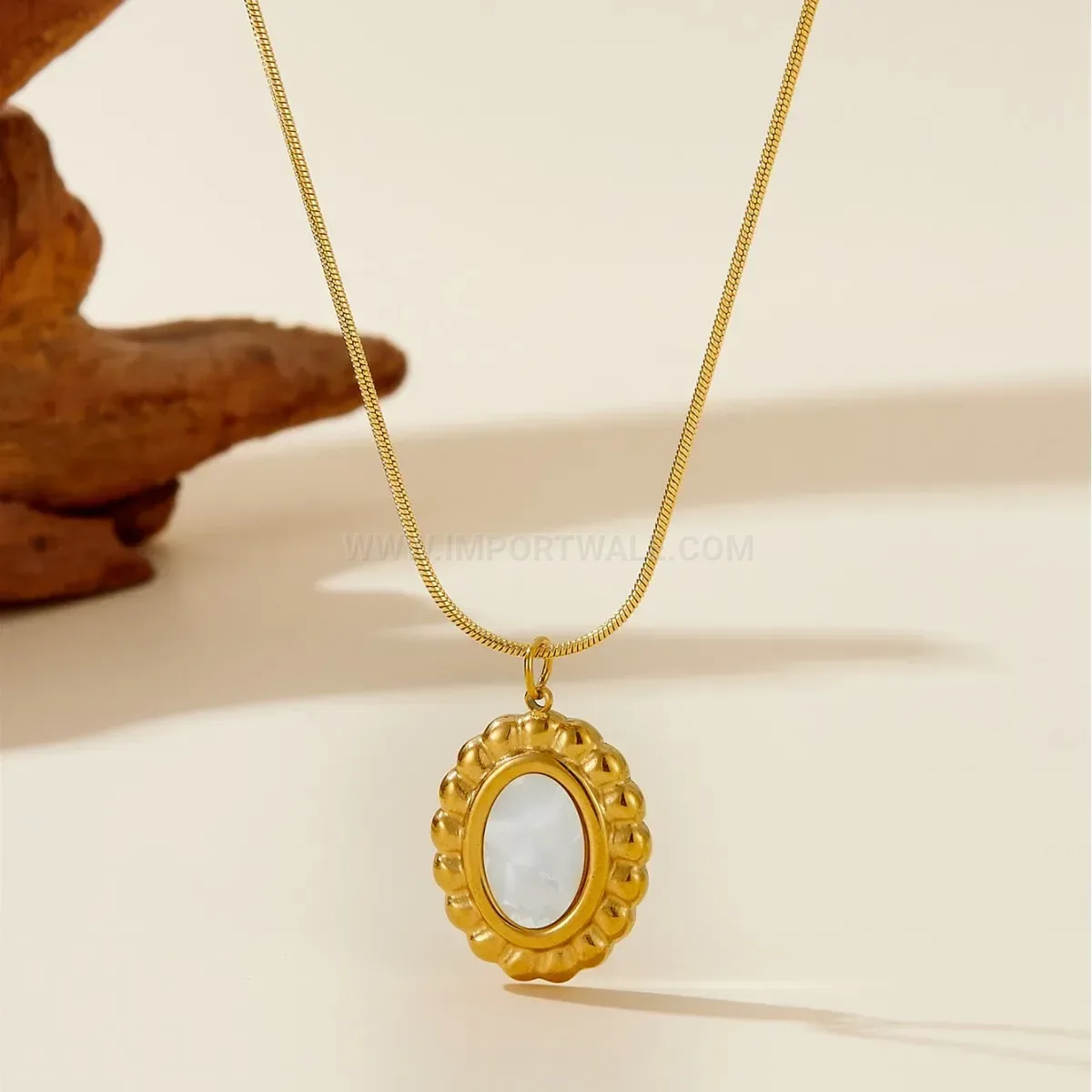Modern Gold Titanium Steel Shell Pendant Necklace and Earring Set