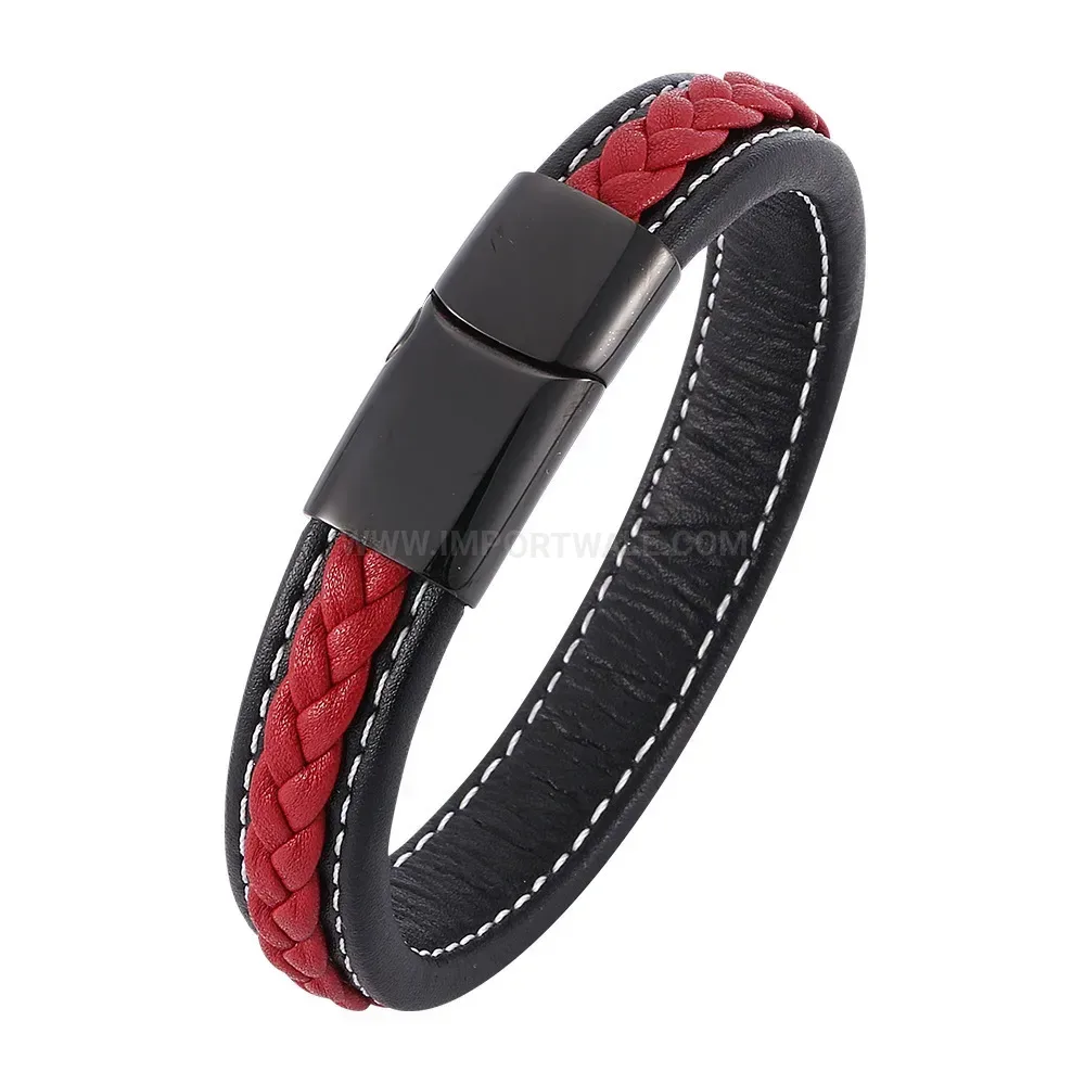 Woven Leather Bracelet featuring Stainless Steel Magnetic Lock