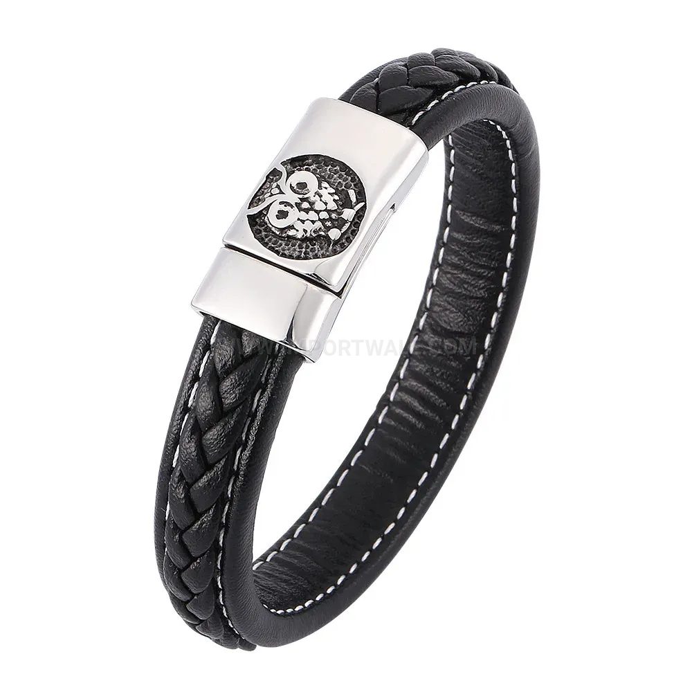 Stainless Steel Owl Braided Leather Men's Bracelet