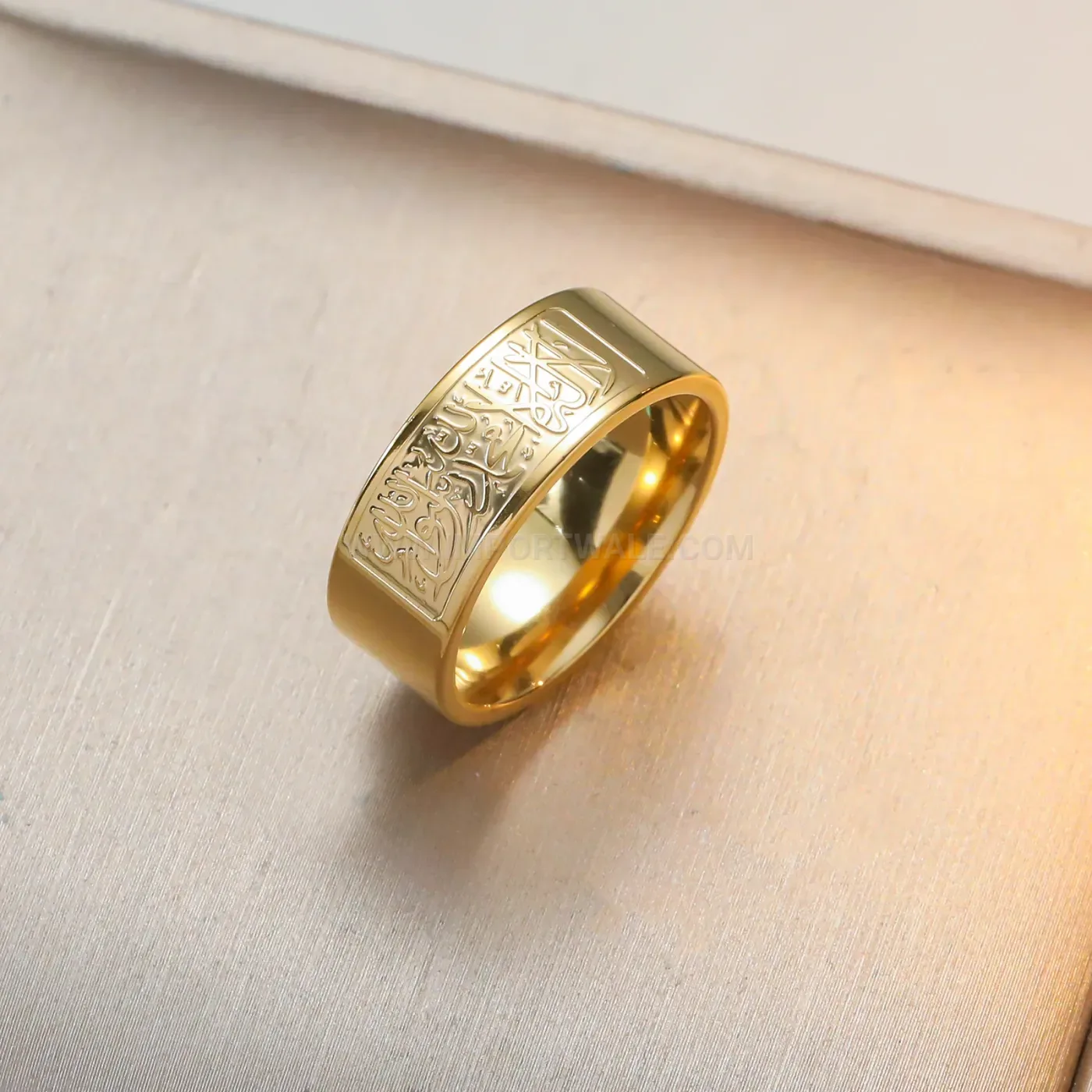 Elegant 18K Gold Plated Stainless Steel Arabic Calligraphy Religious Ring
