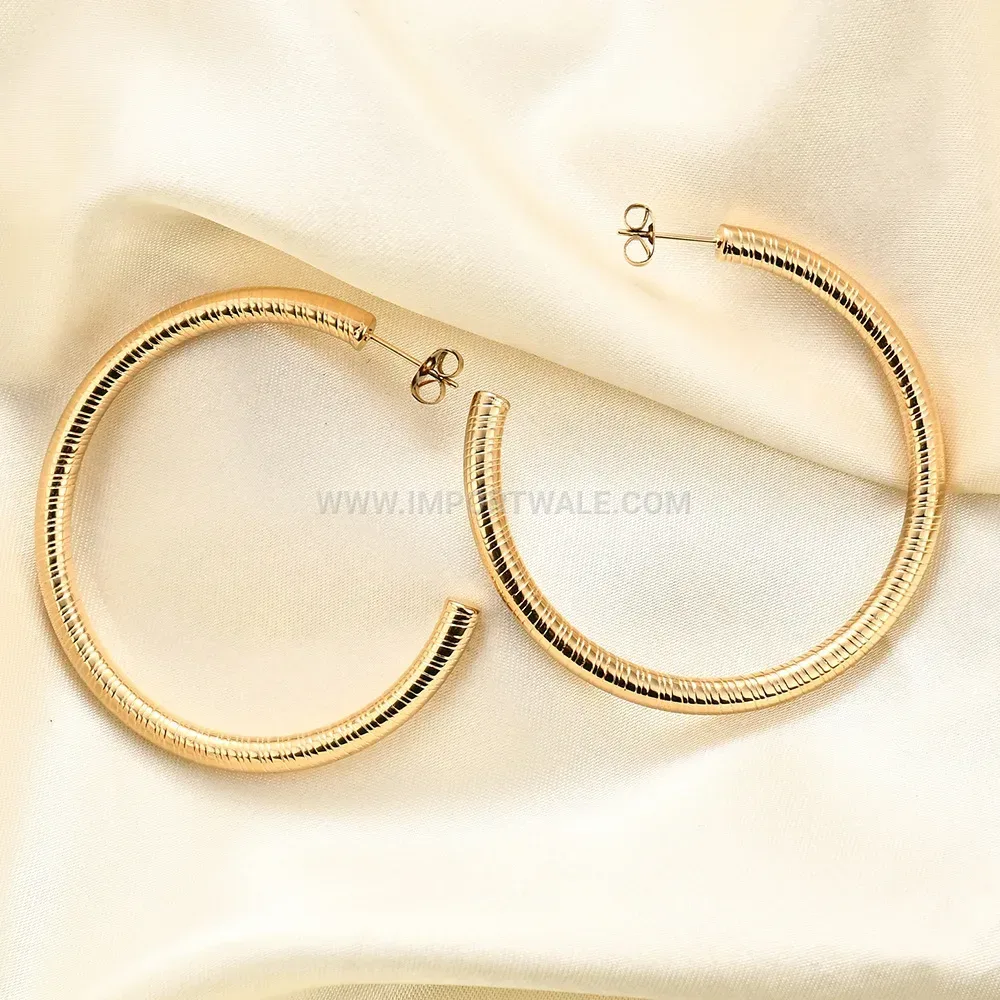 Textured Striped C-Curve Stainless Steel Hoop Earrings