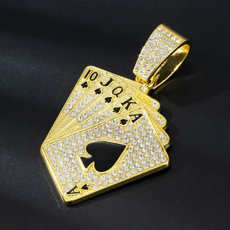 Playing Card Rhinestone Hip Hop Pendant