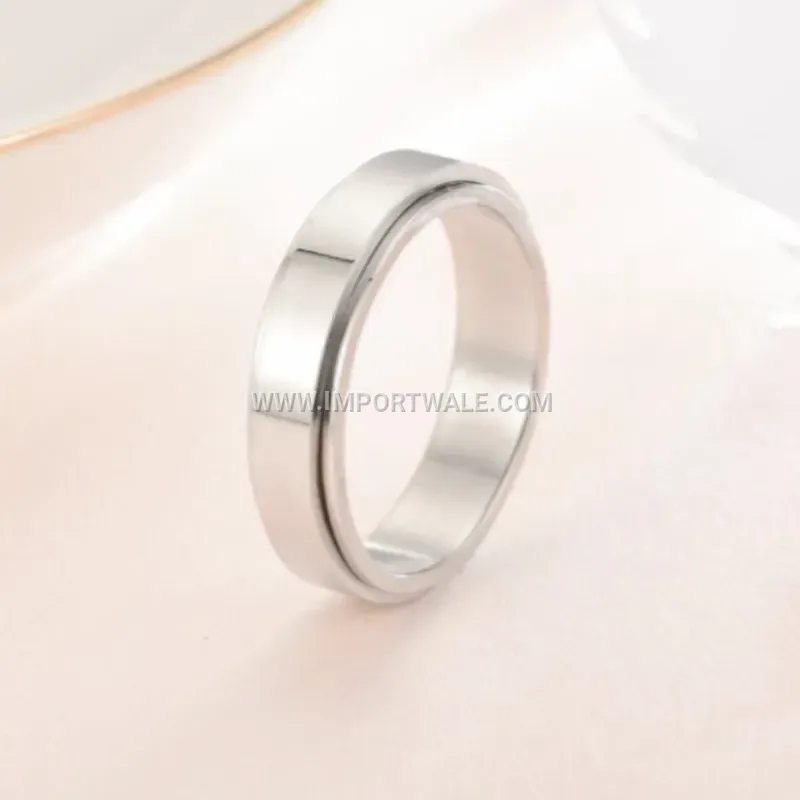 Spinning Stainless Steel Band Ring with Cubic Zirconia Accents