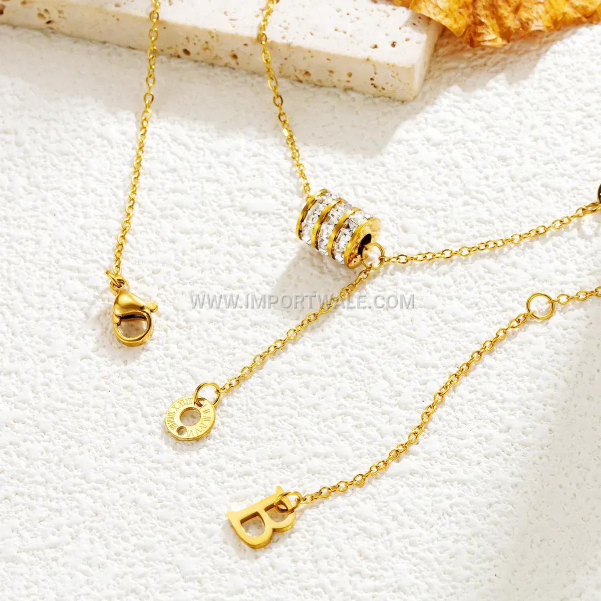 Geometric Letter Cylinder Stainless Steel Pendant Chain Necklace