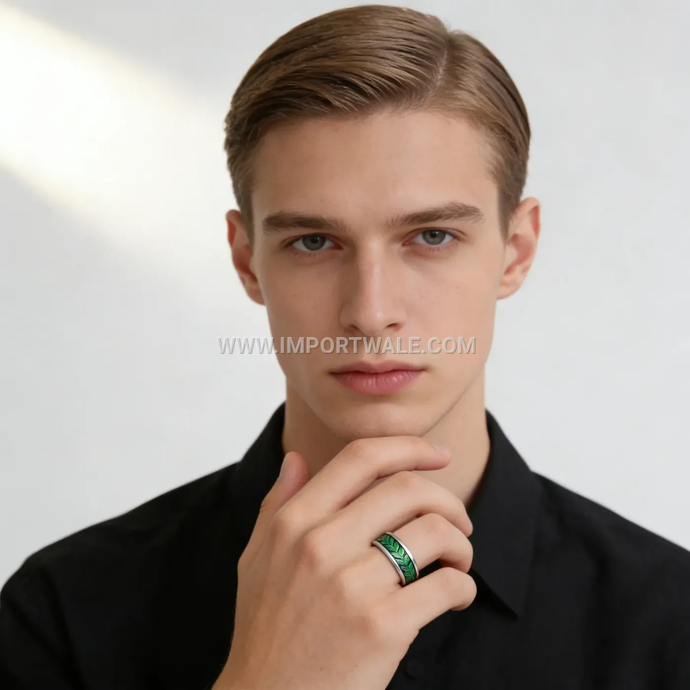 Spinning Olive Leaf Motif Stainless Steel Ring
