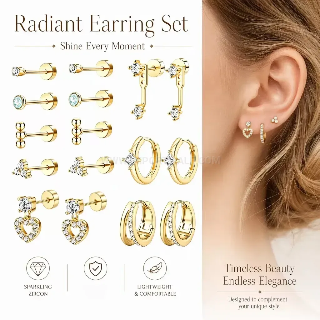 Fashion Stainless Steel Multi-Ear Piercing Stud Set