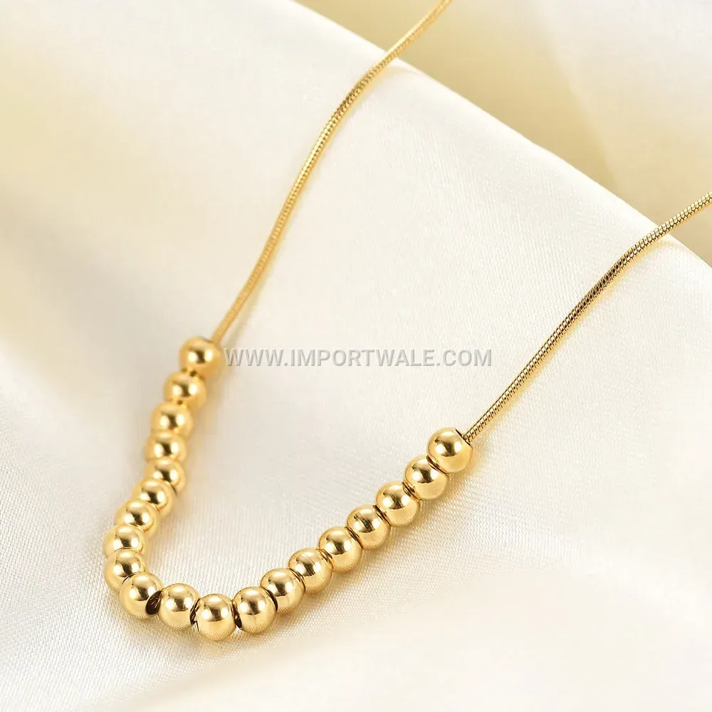 Beaded Stainless Steel Station Sphere Accent Choker Necklace