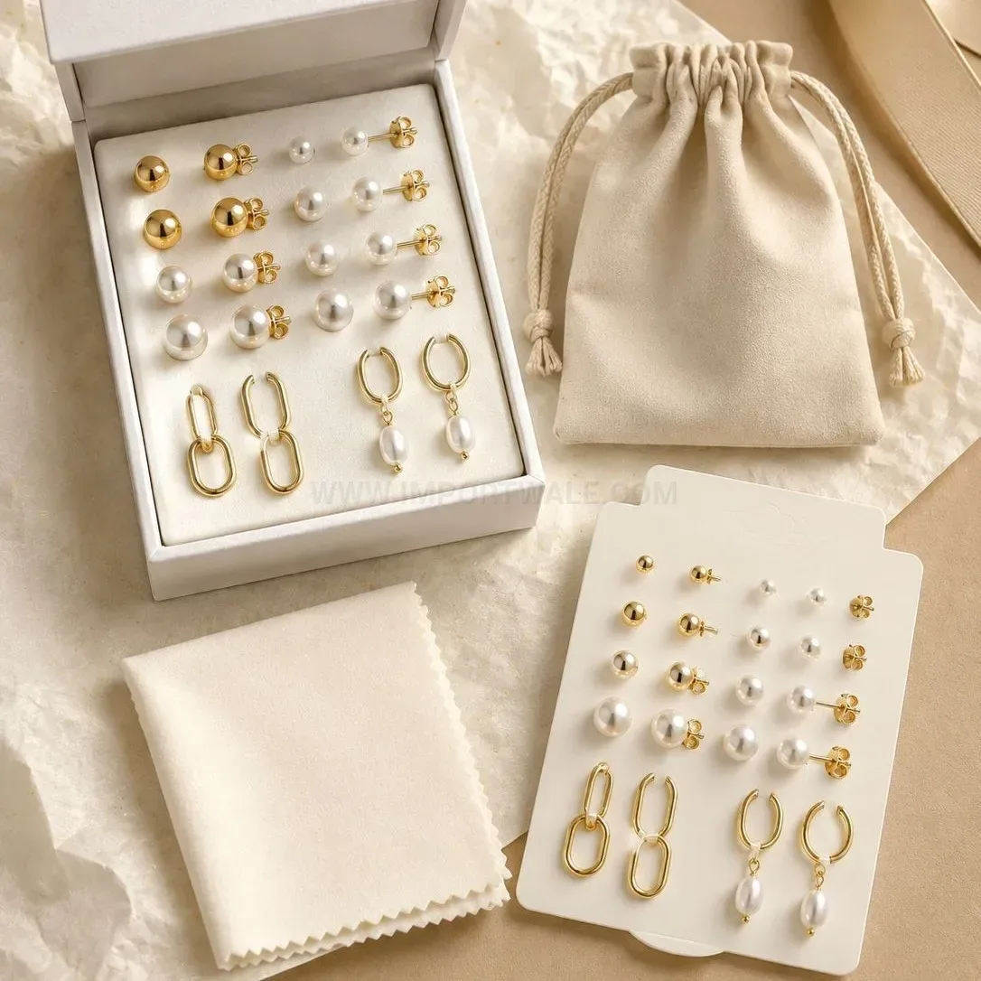 Elegant Stainless Steel Faux Pearl Piercing Stud Earrings Set