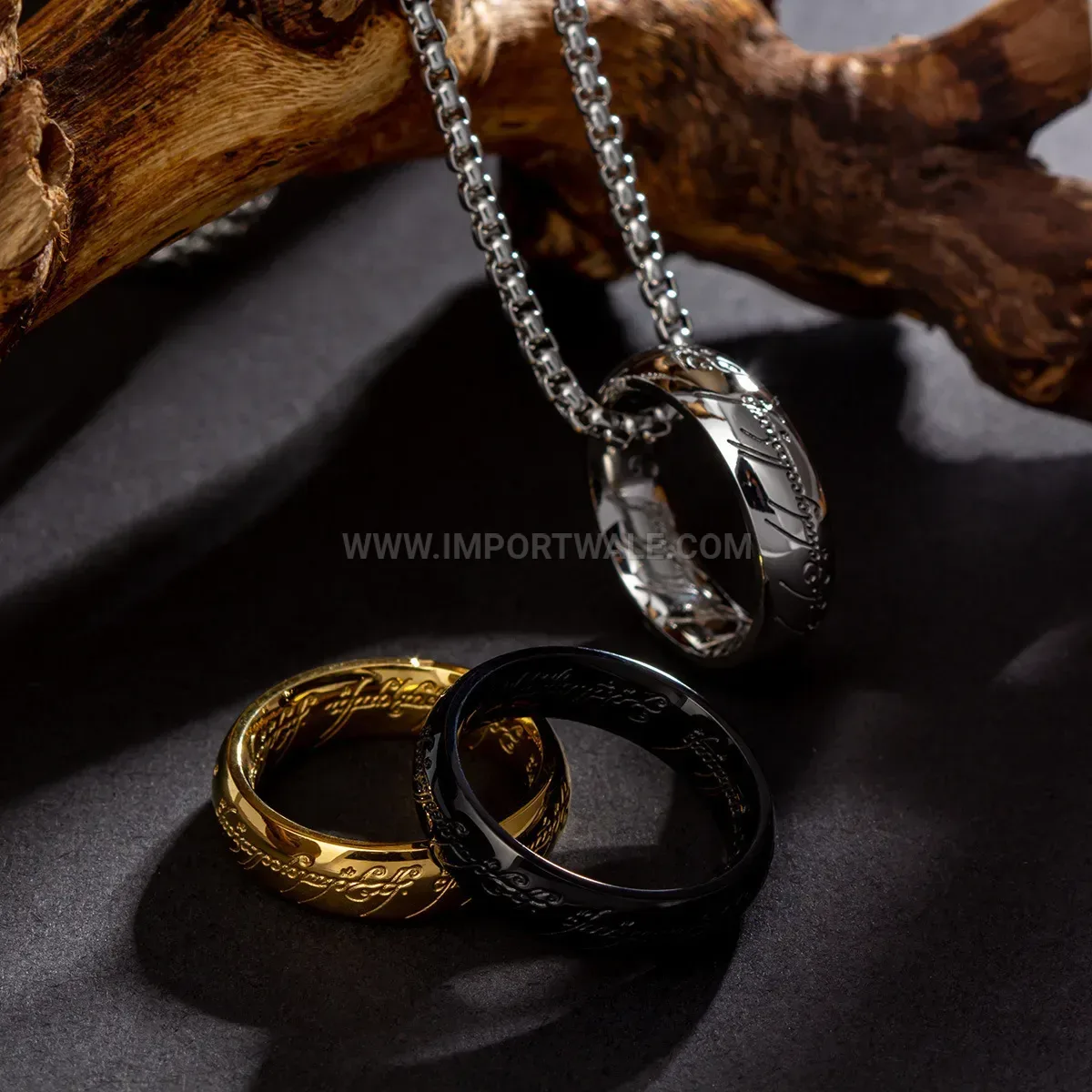 Stainless Steel Band Ring Pendant Necklace for Men and Women