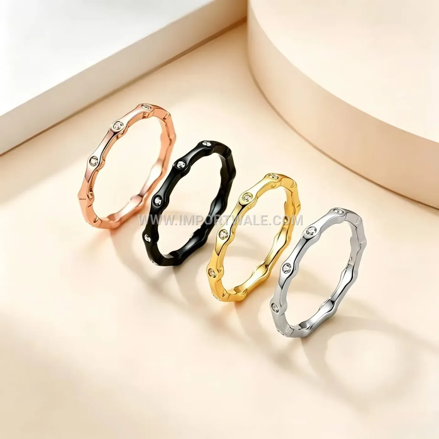 Meteor Pattern Zircon Stainless Steel Band Ring