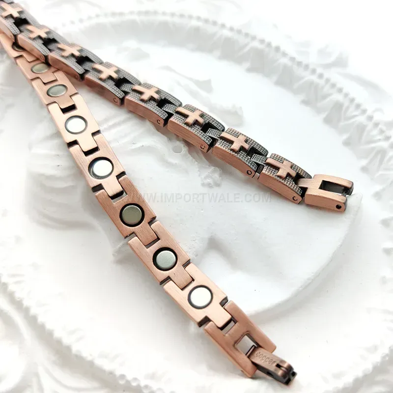 Bold Pure Copper Cross Bio Magnetic Energy Therapy Bracelet