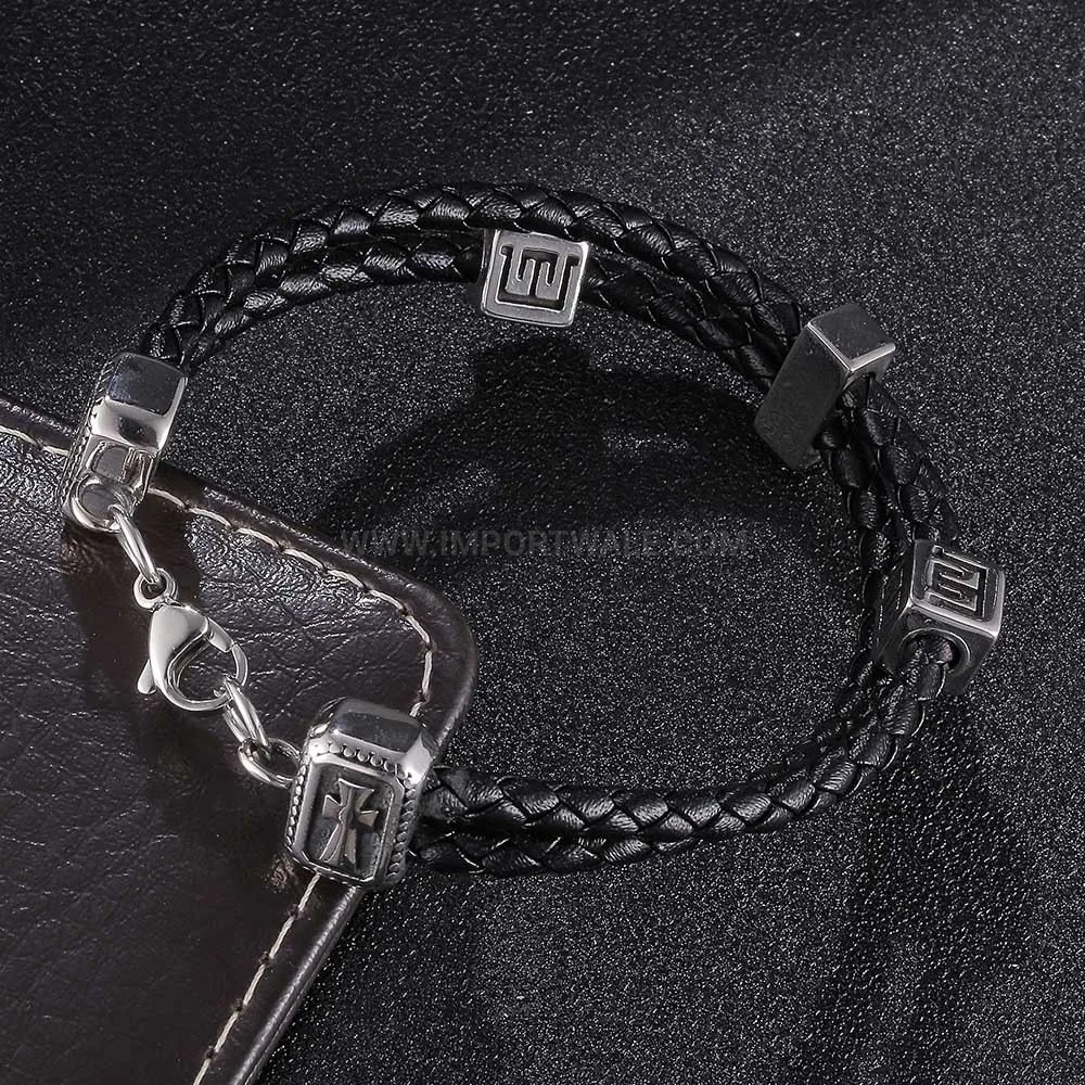 Minimalist Double-Strand Braided Leather Cuff Bracelet
