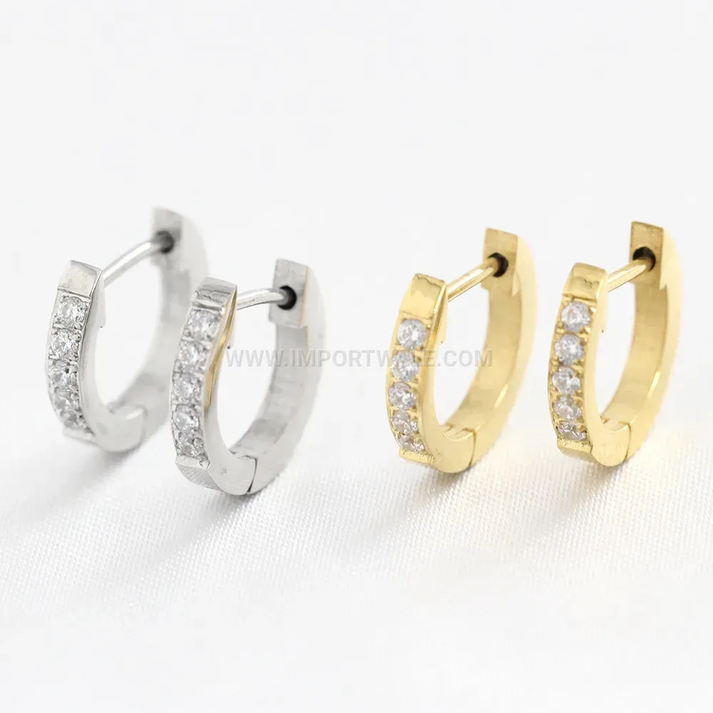Rhinestone Accent Stainless Steel Huggie Hoop Earrings