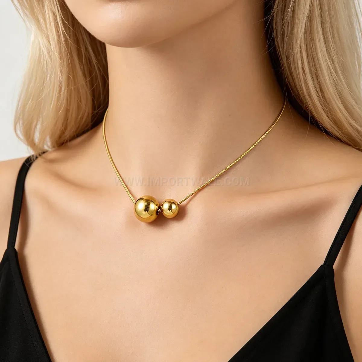 Modern Minimalist Steel Bead Clavicle Chain Necklace for Women