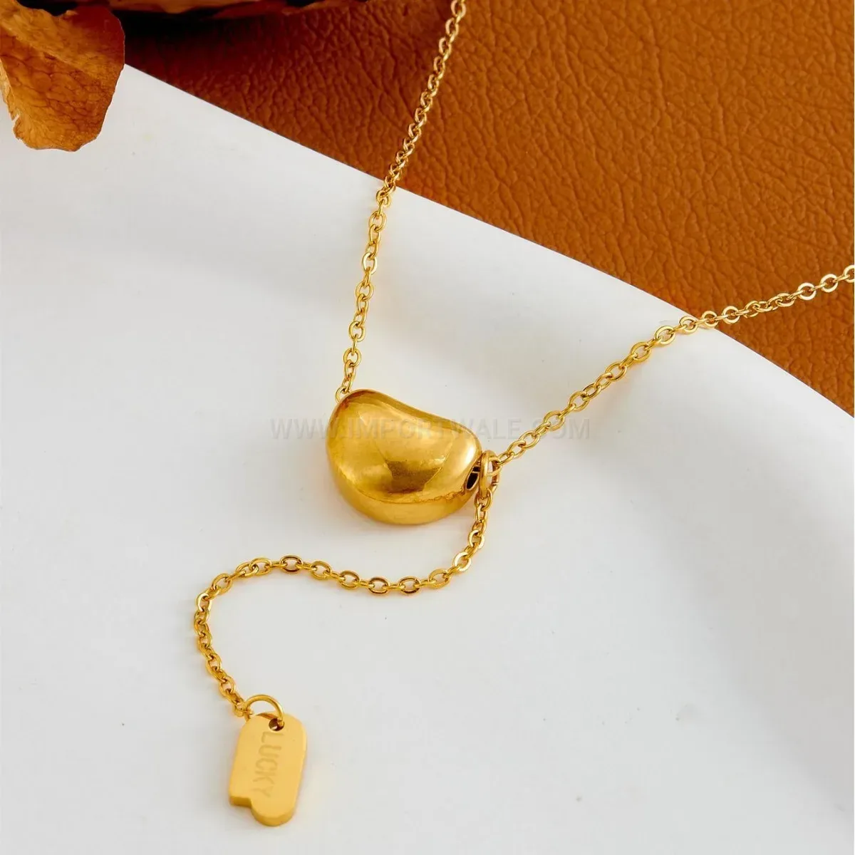 Fashion 18K Gold Plated Titanium Steel Gold Bean Tassel Necklace