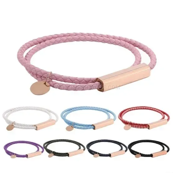 Slender Leather Cord Bracelet with Rose Gold Stainless Steel Clasp