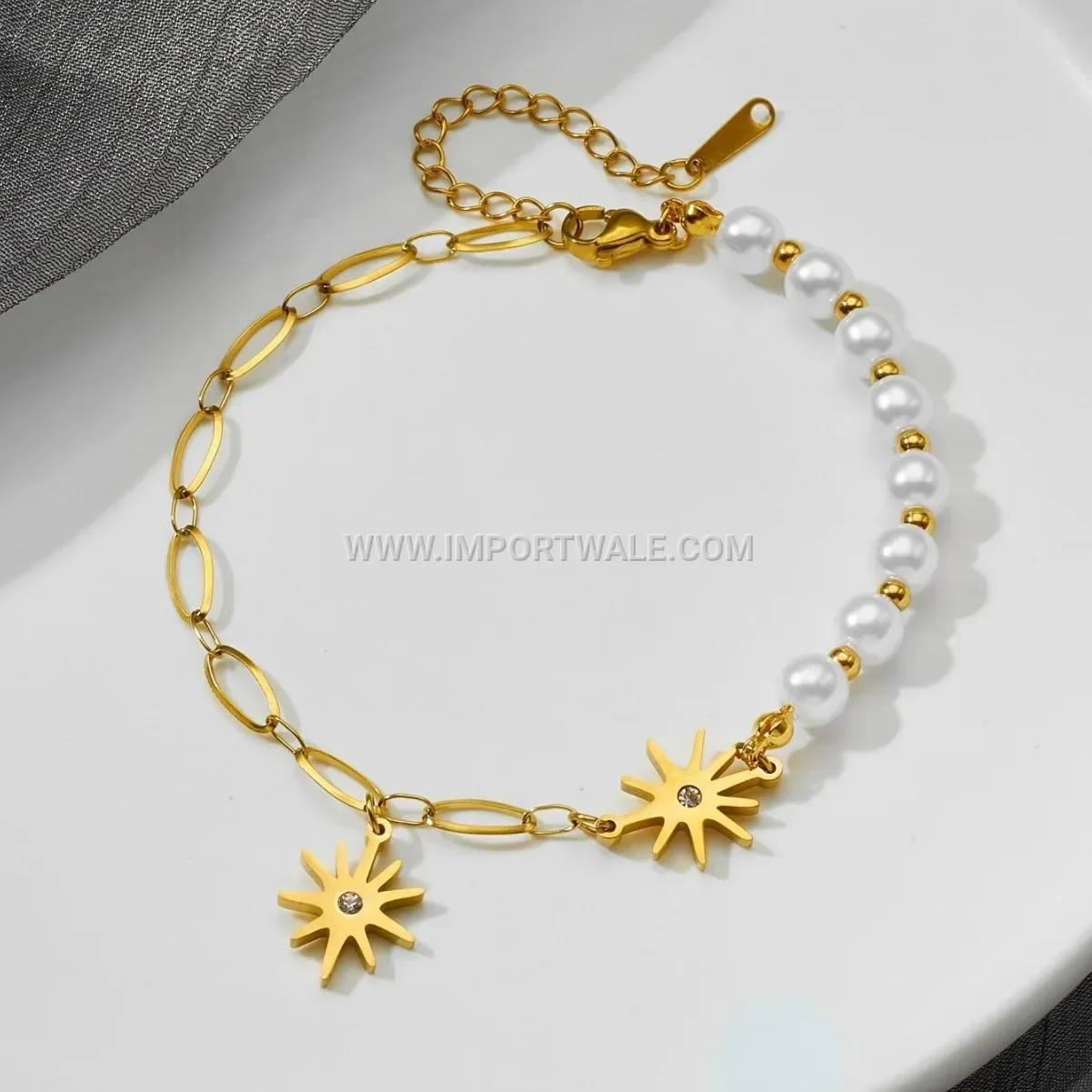 Eight Pointed Star Pearl Stainless Steel Anklet