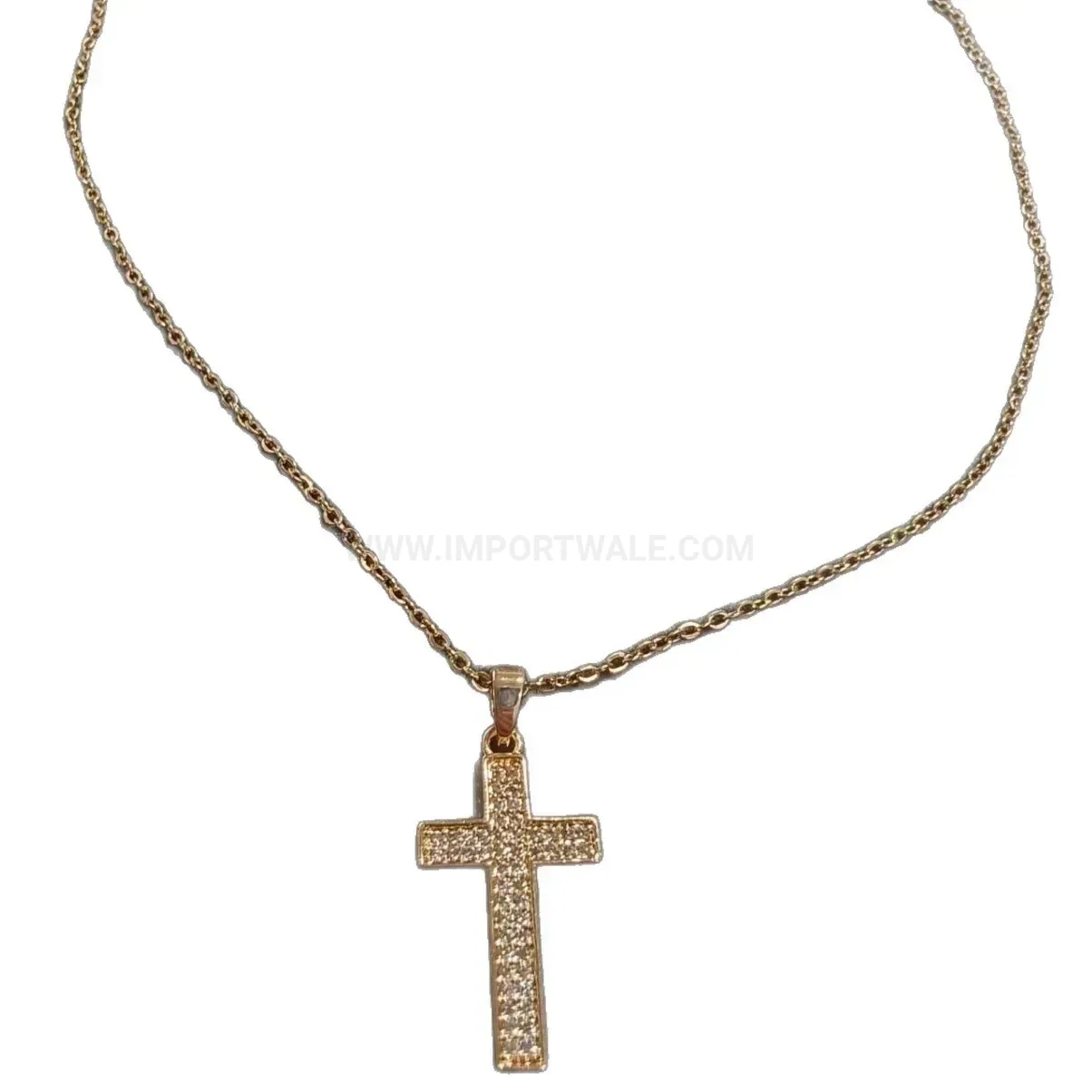 Rhinestone Cross Pendant Stainless Steel Chain Necklace
