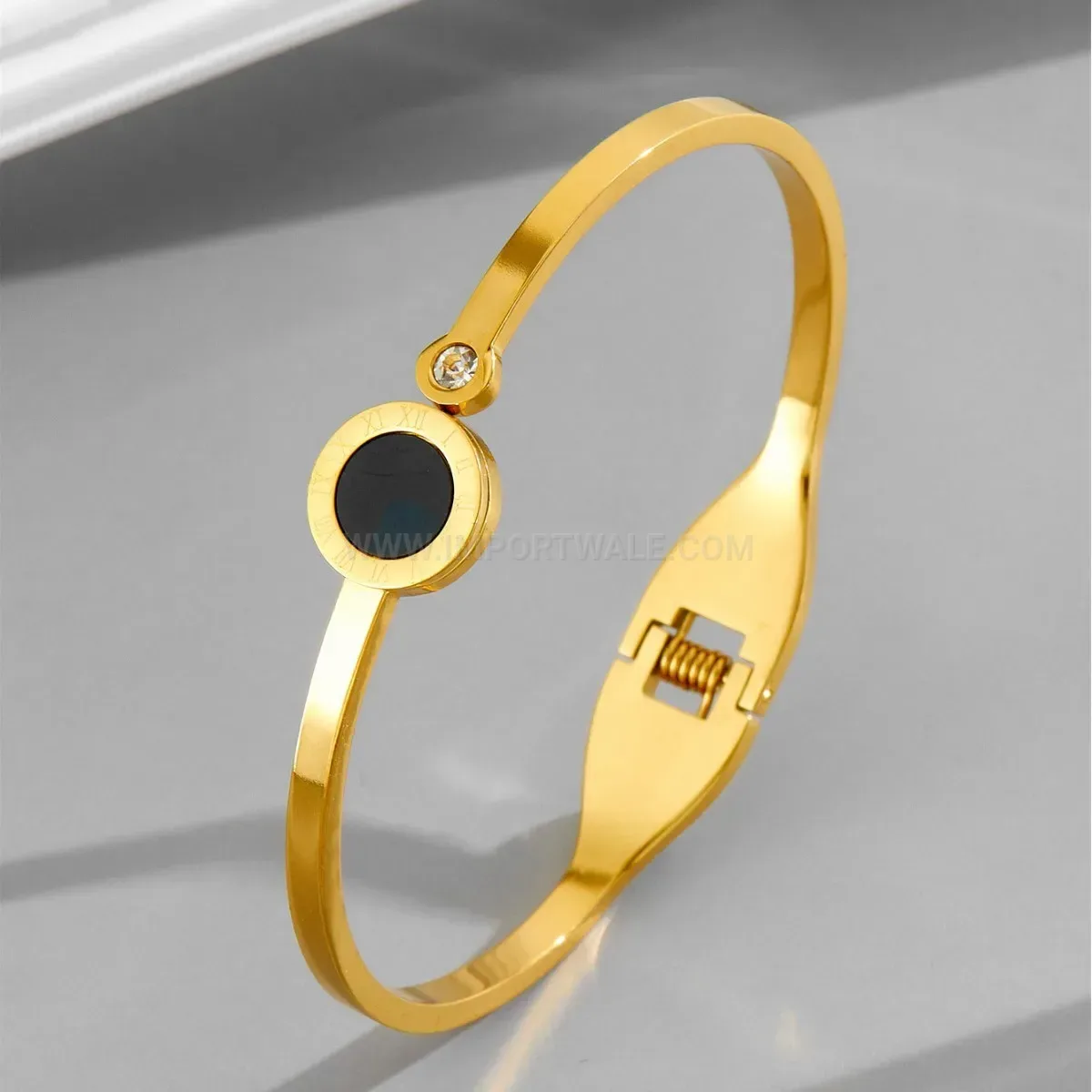Roman Numerals Open Titanium Steel Bangle Bracelet