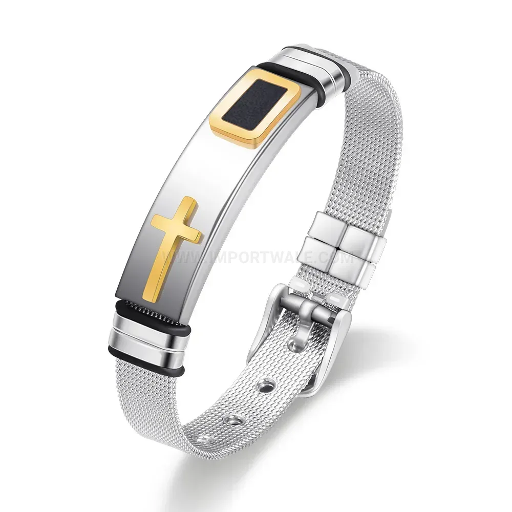 Adjustable Stainless Steel Cross Mesh Watch Band Bracelet