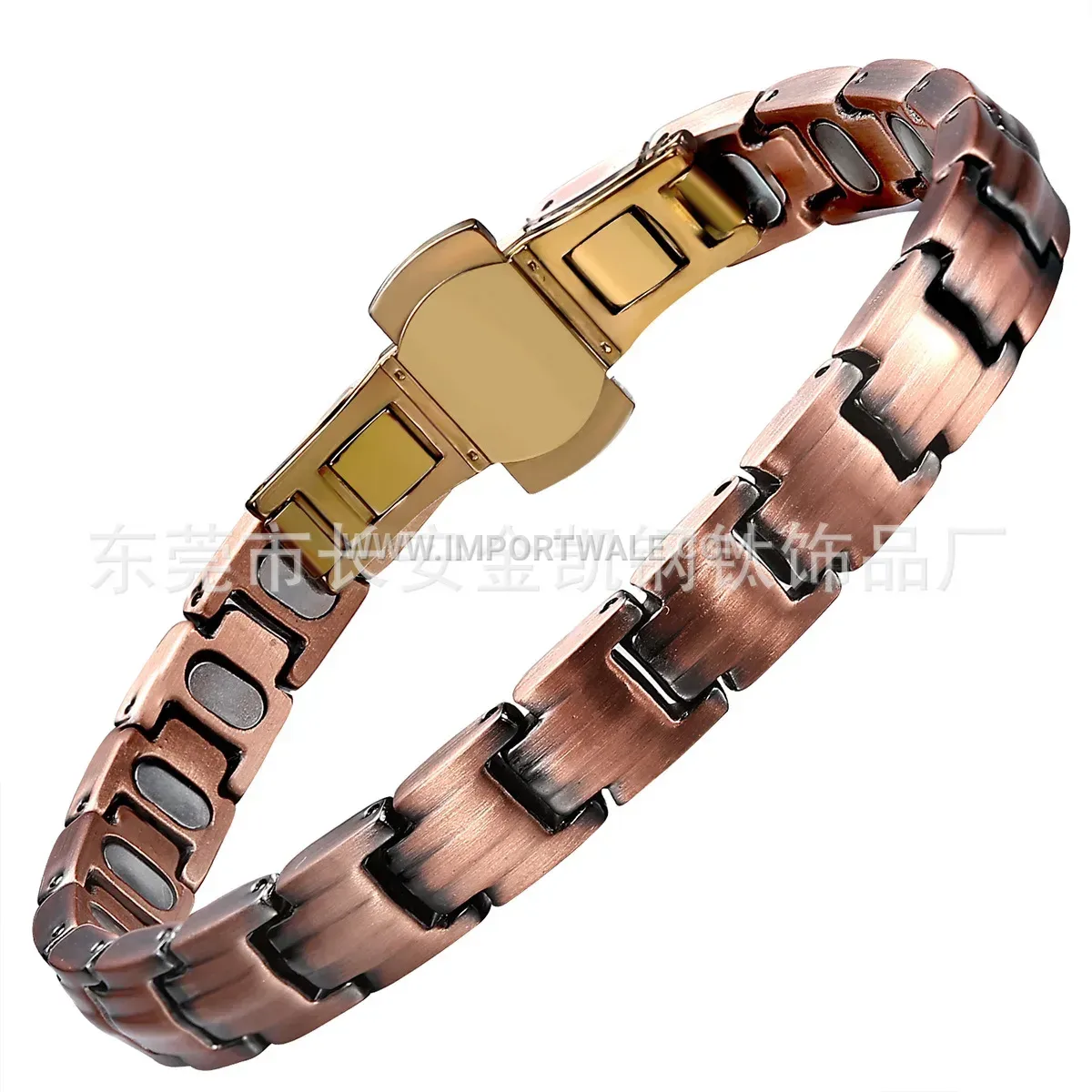 Thickened Vintage Red Copper Square Link Magnetic Bracelet
