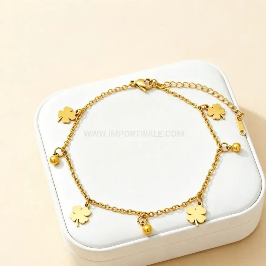 Minimalist Four Leaf Clover Stainless Steel Chain Bracelet