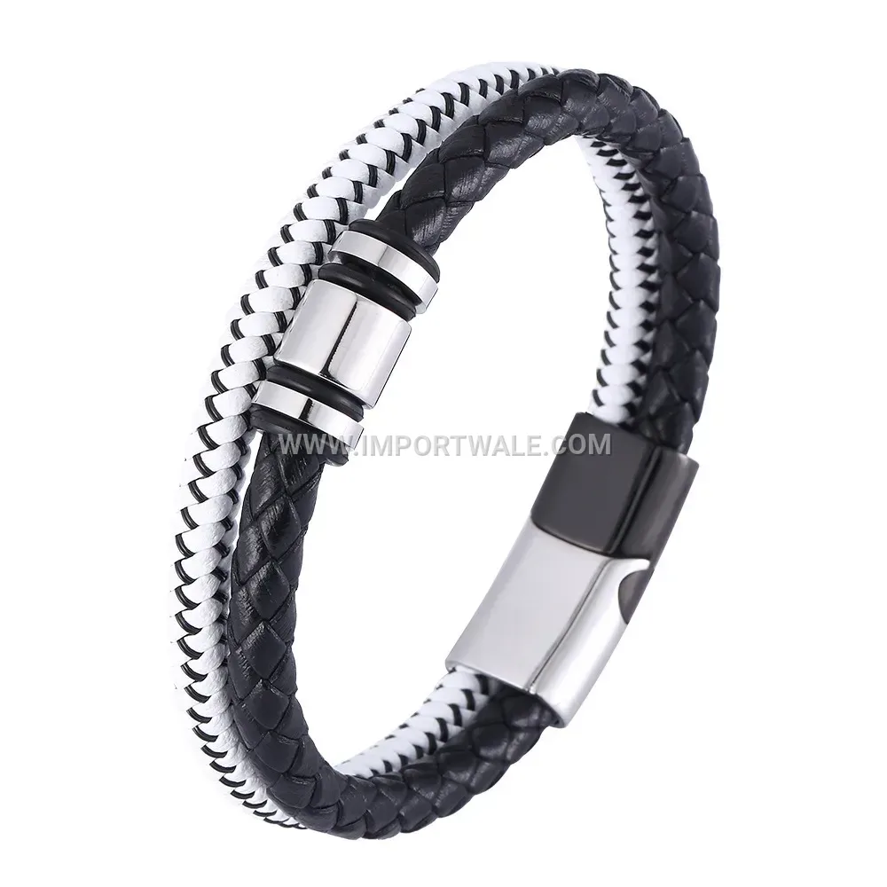 Braided Microfiber Leather Wristband with Stainless Steel Clasp