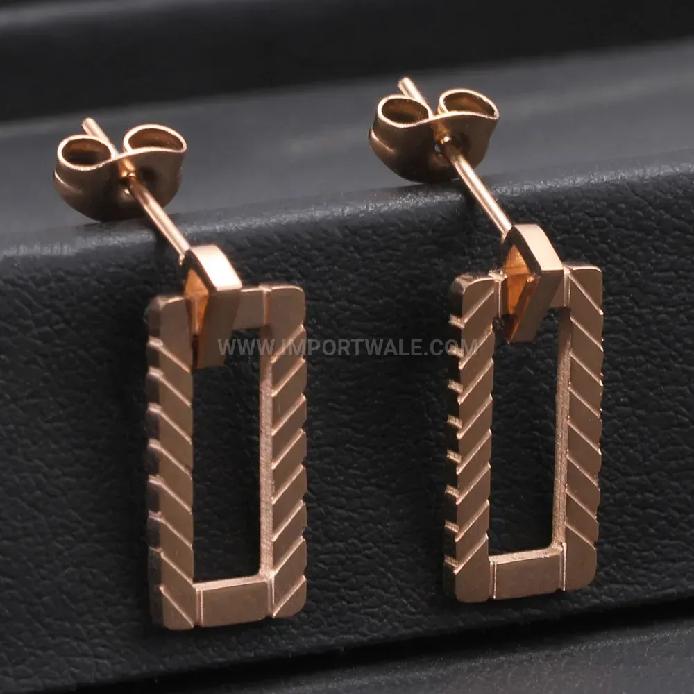 Minimalist Geometric Striped Rectangular Stainless Steel Earrings