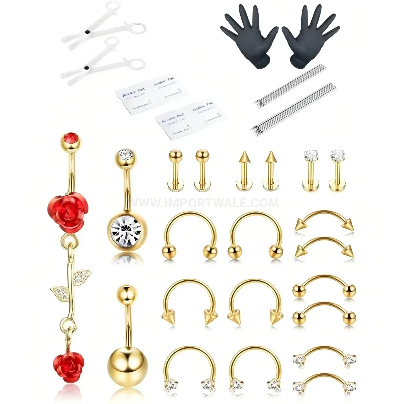 Stylish Stainless Steel Rhinestone Body Piercing Jewelry Set