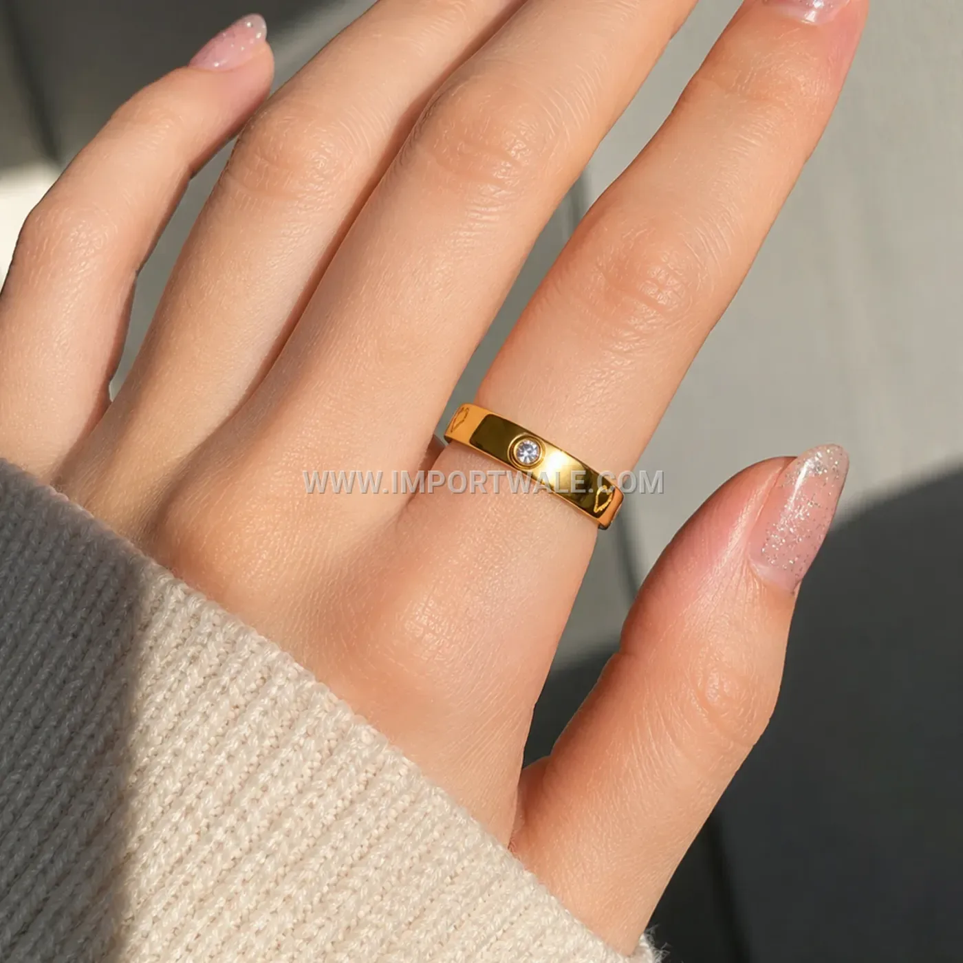Heart Rhinestone Stainless Steel Band Ring