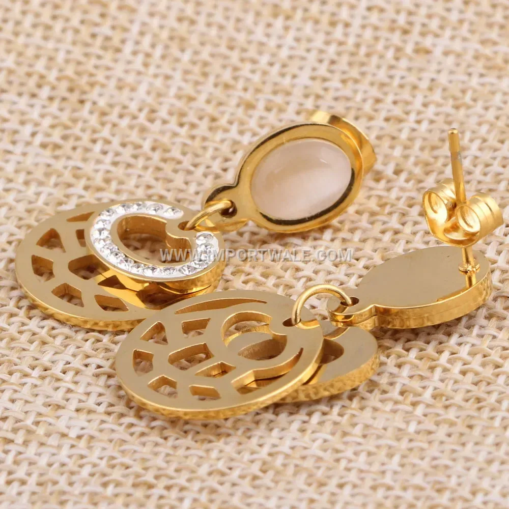 Cutout Floral Circle Rhinestone Stainless Steel Stud Earrings