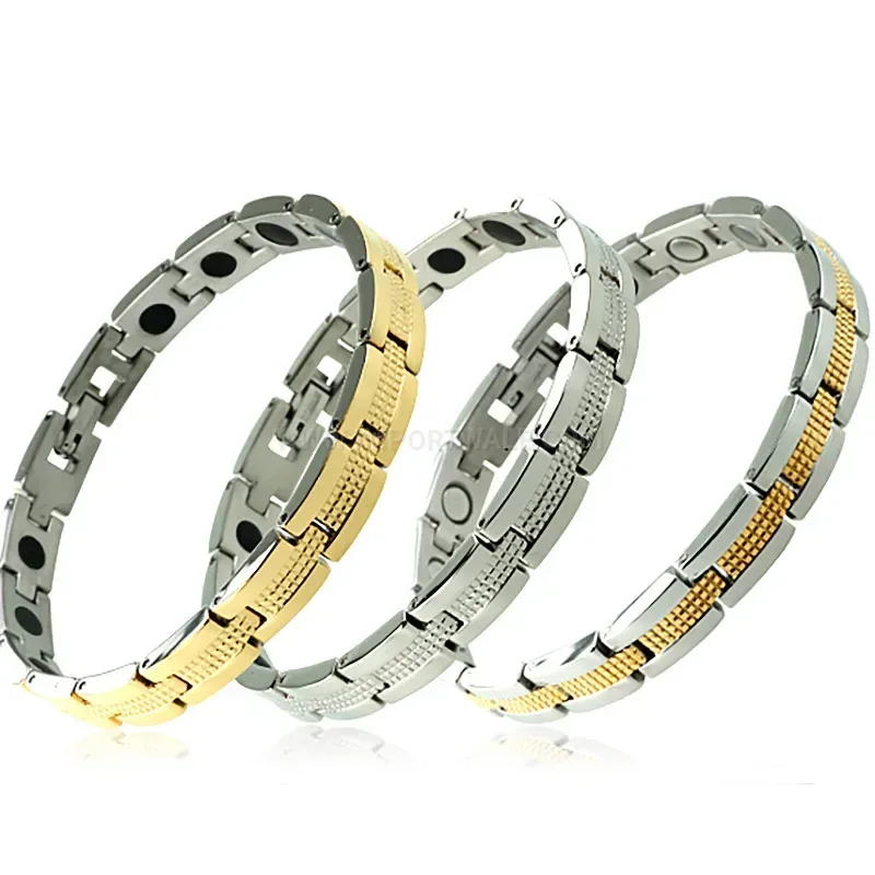 Chic Men Two Tone Stainless Steel Geometric Bio Magnetic Bracelet