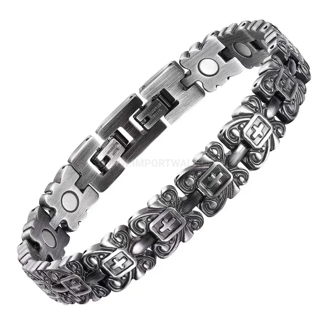 Classic Vintage Cross Titanium Steel Bio Magnetic Bracelet